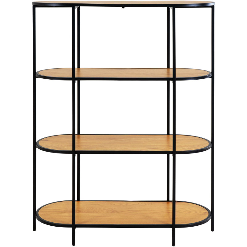 Petite Étagère moderne arrondie 4 niveaux Métal Noir Panneau de particules Feuille de mélamine Naturel Effet chêne Vita - 3