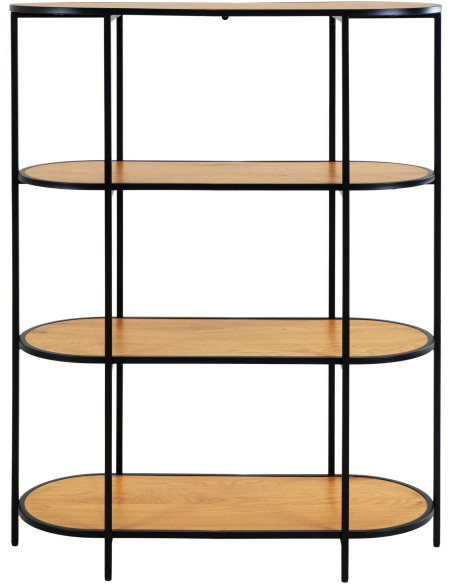 Petite Étagère moderne arrondie 4 niveaux Métal Noir Panneau de particules Feuille de mélamine Naturel Effet chêne Vita - 3