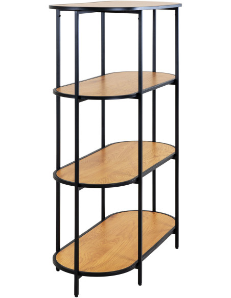 Petite Étagère moderne arrondie 4 niveaux Métal Noir Panneau de particules Feuille de mélamine Naturel Effet chêne Vita - 1