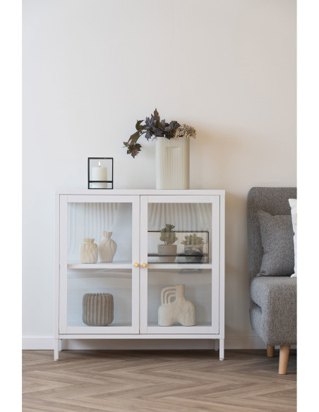 Buffet moderne Bas 2 portes Métal Blanc Verre Transparent Dalby - 2