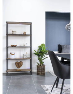 Grande Étagère moderne 5 niveaux Métal Noir Panneau de particules Feuille de mélamine Naturel Effet chêne Vita - 1 2