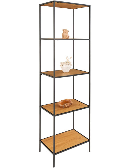 Étagère moderne 5 niveaux Métal Noir Panneau de particules Feuille de mélamine Naturel Effet chêne Vita - 1