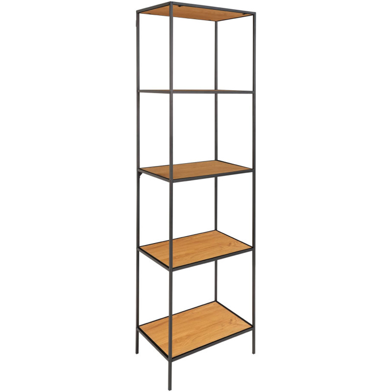 Étagère moderne 5 niveaux Métal Noir Panneau de particules Feuille de mélamine Naturel Effet chêne Vita - 3