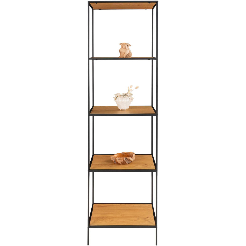 Étagère moderne 5 niveaux Métal Noir Panneau de particules Feuille de mélamine Naturel Effet chêne Vita - 4