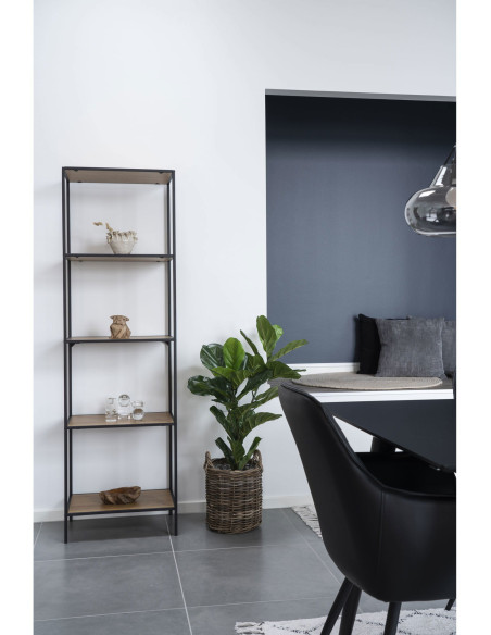 Étagère moderne 5 niveaux Métal Noir Panneau de particules Feuille de mélamine Naturel Effet chêne Vita - 8