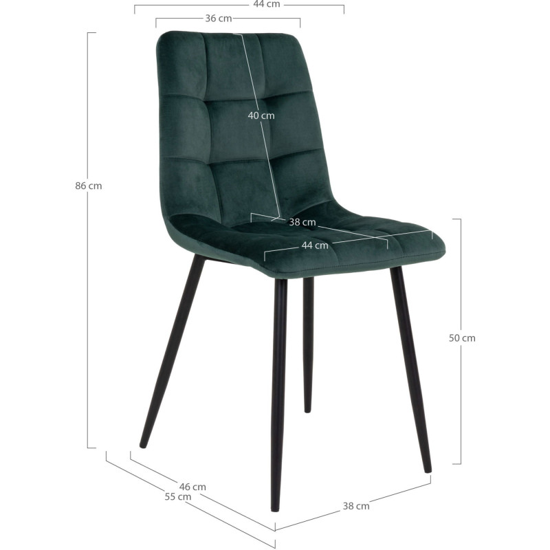 Chaise moderne matelassée Velours Vert foncé Métal Noir Middelfart (Lot de 2) - 6