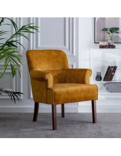 Fauteuil avec accoudoirs en Polyester Ocre Bois d'hévéa Marron Ronald - 2