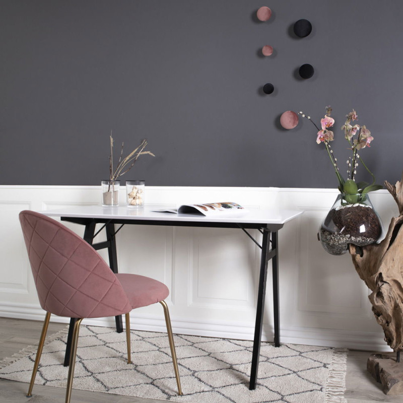 Chaise moderne arrondie Velours Rose Métal Doré Effet laiton Geneve (Lot de 2) - 7