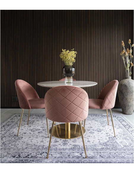 Chaise moderne arrondie Velours Rose Métal Doré Effet laiton Geneve (Lot de 2) - 9