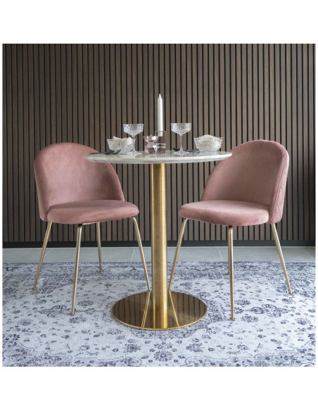 Chaise moderne arrondie Velours Rose Métal Doré Effet laiton Geneve (Lot de 2) - 11