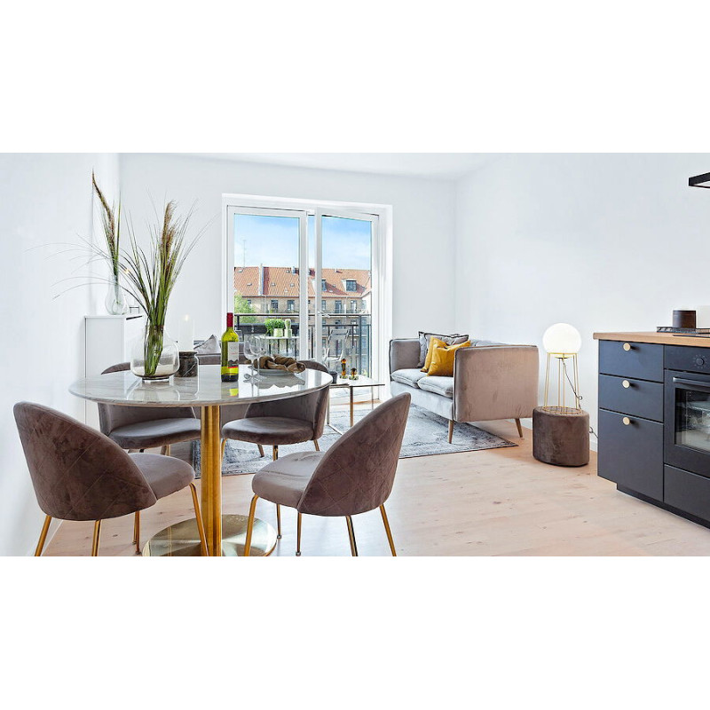 Chaise moderne arrondie Velours Gris Métal Doré Effet laiton Geneve (Lot de 2) - 2