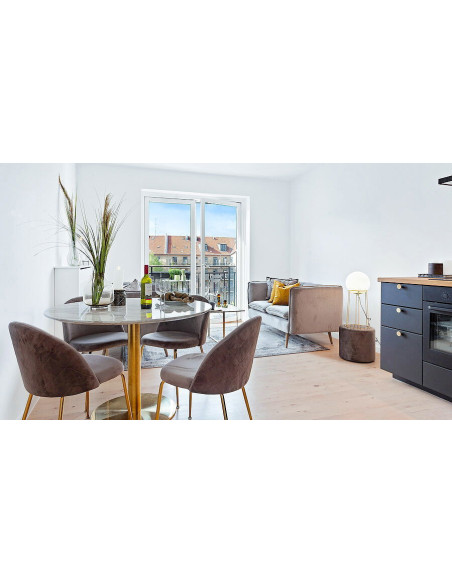 Chaise moderne arrondie Velours Gris Métal Doré Effet laiton Geneve (Lot de 2) - 2