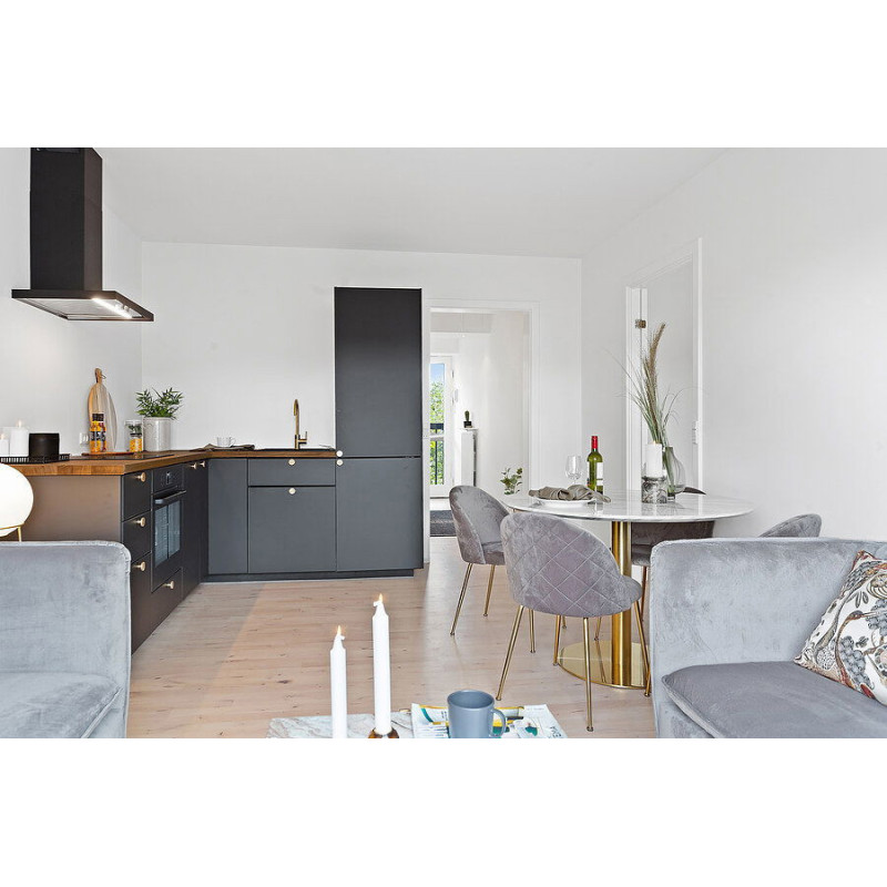 Chaise moderne arrondie Velours Gris Métal Doré Effet laiton Geneve (Lot de 2) - 7