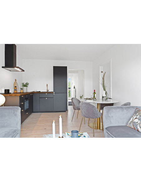 Chaise moderne arrondie Velours Gris Métal Doré Effet laiton Geneve (Lot de 2) - 7