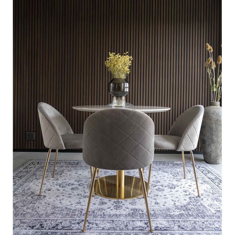 Chaise moderne arrondie Velours Gris Métal Doré Effet laiton Geneve (Lot de 2) - 9