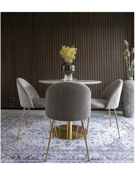 Chaise moderne arrondie Velours Gris Métal Doré Effet laiton Geneve (Lot de 2) - 9