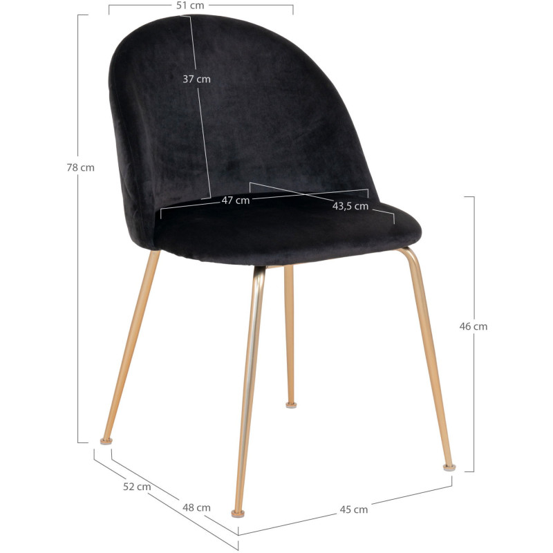 Chaise moderne arrondie Velours Noir Métal Doré Effet laiton Geneve (Lot de 2) - 5