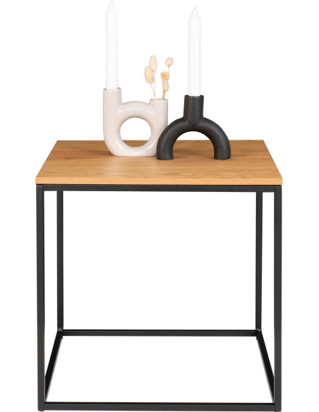 Table d'appoint moderne Carrée Métal Noir Panneau de particules Feuille de mélamine Naturel Effet chêne Vita - 8