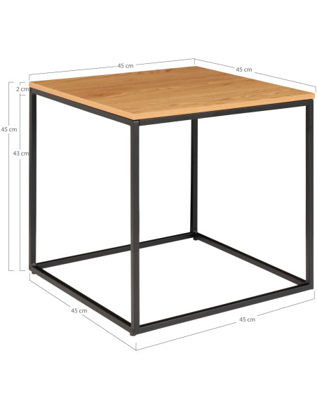 Table d'appoint moderne Carrée Métal Noir Panneau de particules Feuille de mélamine Naturel Effet chêne Vita - 4