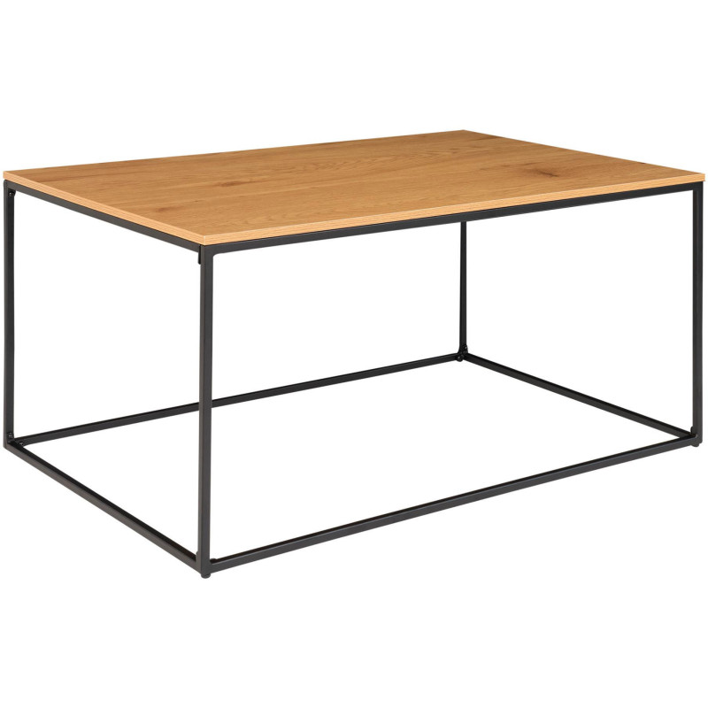 Table basse moderne Rectangulaire Métal Noir Panneau de particules Feuille de mélamine Naturel Effet chêne Vita - 1