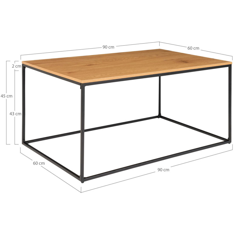 Table basse moderne Rectangulaire Métal Noir Panneau de particules Feuille de mélamine Naturel Effet chêne Vita - 4