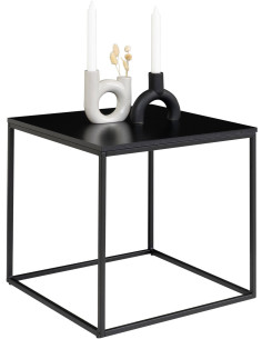 Table d'appoint moderne Carrée Métal Panneau de particules Feuille de mélamine Noir Vita - 1