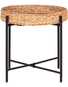 Table d'appoint bord de mer Ronde Jacinthe d'eau Naturel Métal Noir Naro - 1