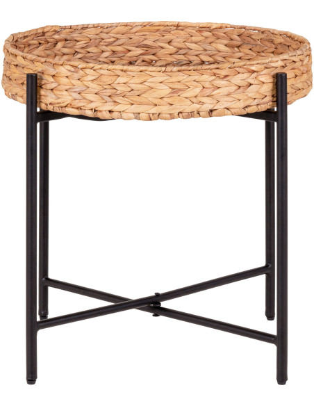 Table d'appoint bord de mer Ronde Jacinthe d'eau Naturel Métal Noir Naro - 1