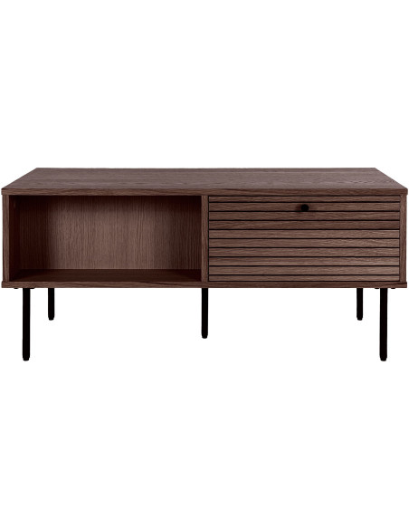 Table basse moderne Rectangulaire 2 tiroirs 2 niches Bois MDF Marron Effet chêne fumé Feuille de mélamine Métal Noir Kyoto - 2