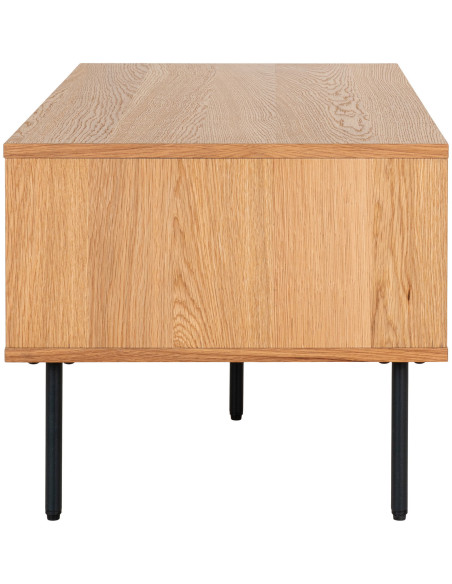 Table basse moderne Rectangulaire 2 tiroirs 2 niches Bois MDF Naturel Effet chêne Feuille de mélamine Métal Noir Kyoto - 6