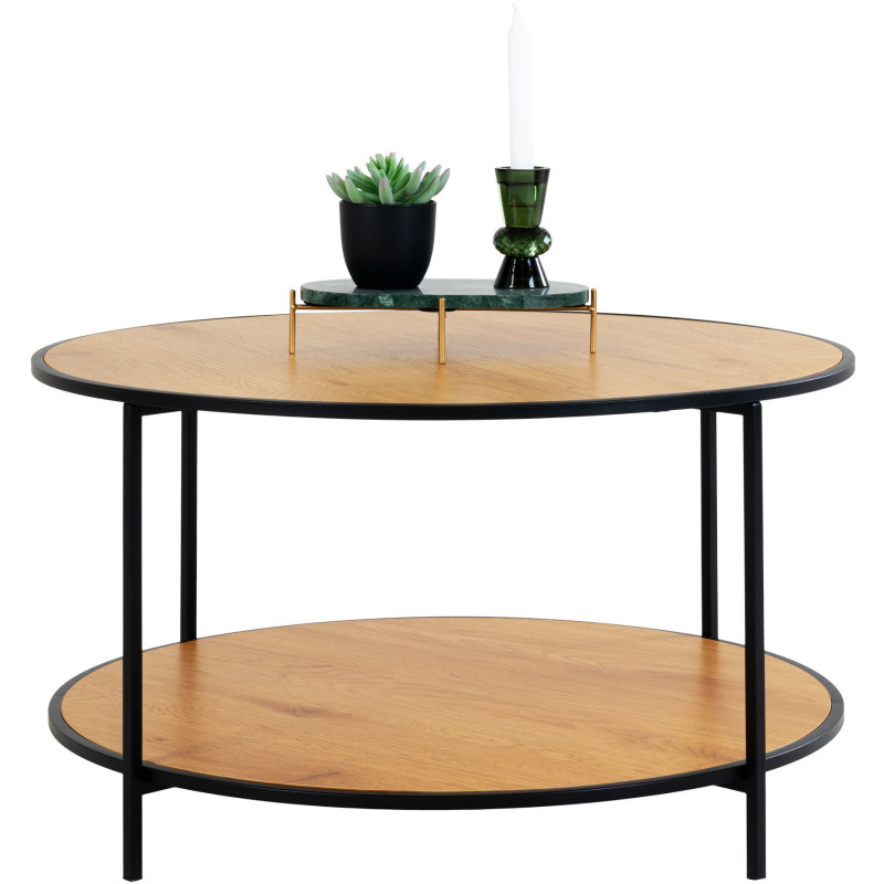 Table basse moderne Ronde 1 étagère Métal Noir Panneau de particules Feuille de mélamine Naturel Effet chêne Vita - 4