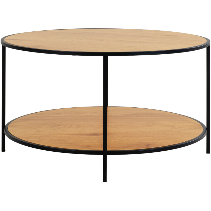 Table basse moderne Ronde 1 étagère Métal Noir Panneau de particules Feuille de mélamine Naturel Effet chêne Vita - 3