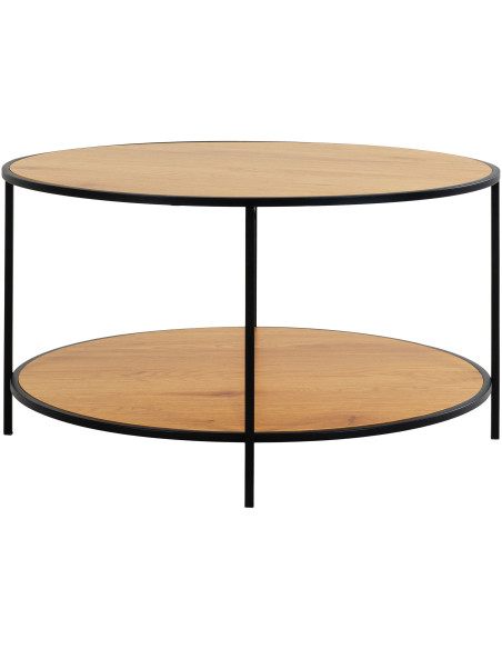 Table basse moderne Ronde 1 étagère Métal Noir Panneau de particules Feuille de mélamine Naturel Effet chêne Vita - 3