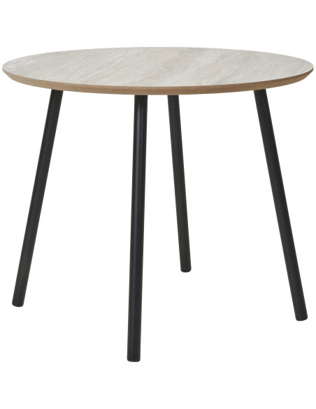 Table basse moderne Ronde Bois Beige Effet travertin Métal Noir Alost - 1