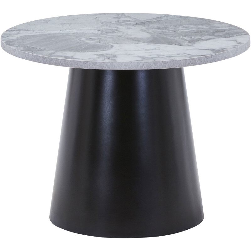 Table basse moderne chic Ronde Bois MDF Mélamine Gris Effet marbre Métal Noir Brito - 1