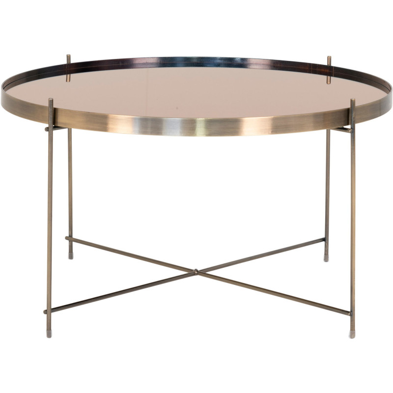 Table basse moderne Ronde Métal Doré Effet laiton Verre Venezia - 1