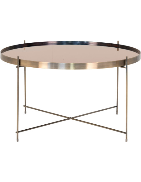 Table basse moderne Ronde Métal Doré Effet laiton Verre Venezia - 1