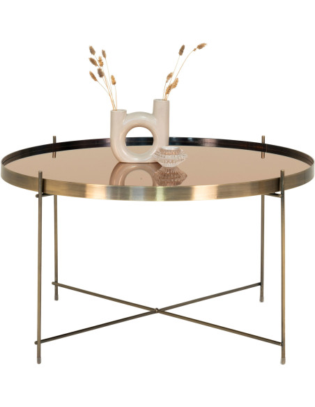 Table basse moderne Ronde Métal Doré Effet laiton Verre Venezia - 3