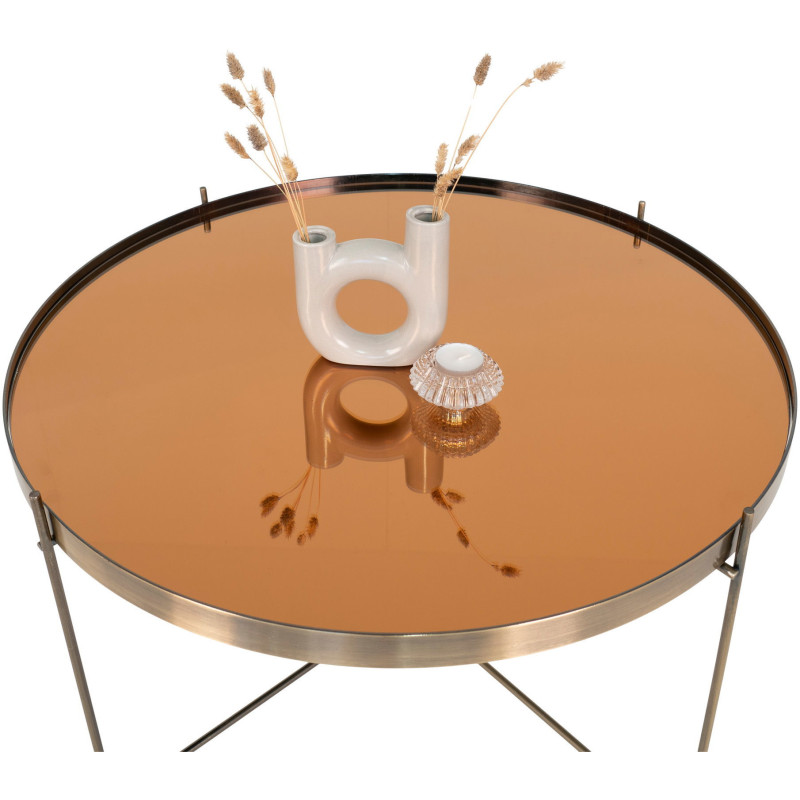 Table basse moderne Ronde Métal Doré Effet laiton Verre Venezia - 4