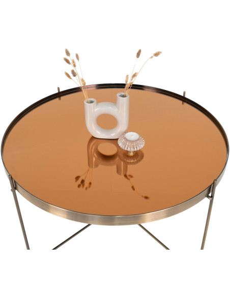 Table basse moderne Ronde Métal Doré Effet laiton Verre Venezia - 4