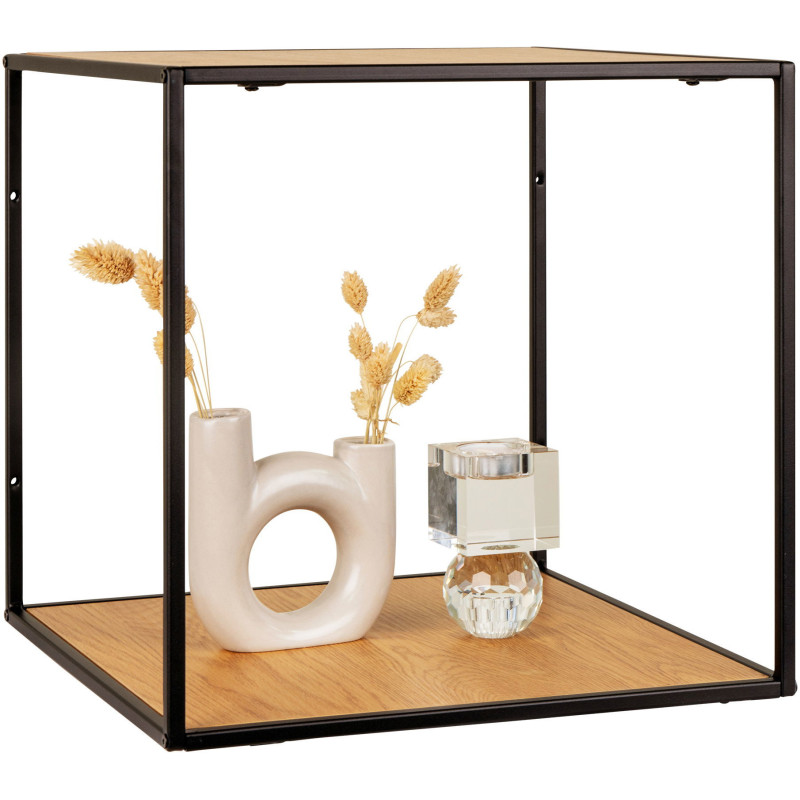 Petite Étagère murale moderne 2 niveaux Métal Noir Panneau de particules Feuille de mélamine Naturel Effet chêne Vita - 3