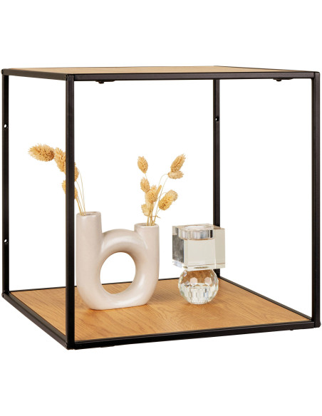 Petite Étagère murale moderne 2 niveaux Métal Noir Panneau de particules Feuille de mélamine Naturel Effet chêne Vita - 3