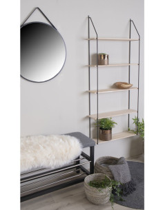 Grande Étagère murale moderne suspendue 5 niveaux Bois Naturel Métal Noir Eindhoven - 1 2