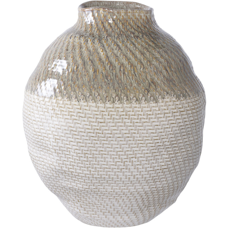 Vase original Rond Hauteur 30 cm Céramique Blanc Vert Motif tressage Aarhus - 1