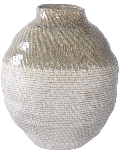 Vase original Rond Hauteur 30 cm Céramique Blanc Vert Motif tressage Aarhus - 1