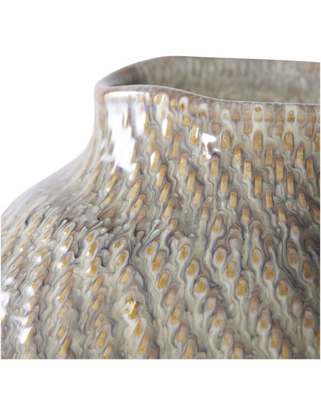 Vase original Rond Hauteur 30 cm Céramique Blanc Vert Motif tressage Aarhus - 3