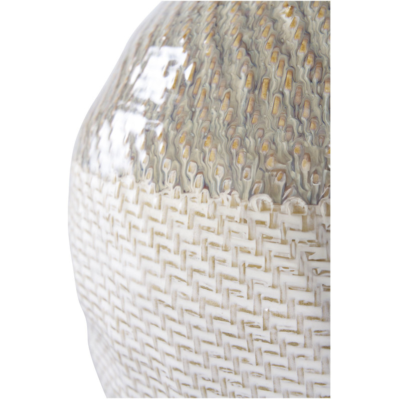 Vase original Rond Hauteur 30 cm Céramique Blanc Vert Motif tressage Aarhus - 4