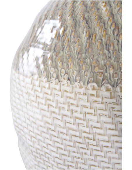 Vase original Rond Hauteur 30 cm Céramique Blanc Vert Motif tressage Aarhus - 4