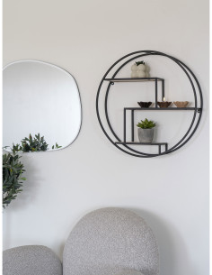 Étagère murale ronde 3 niveaux Métal Noir Bois de paulownia Naturel Rotterdam - 1 2