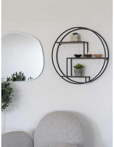 Étagère murale ronde 3 niveaux Métal Noir Bois de paulownia Naturel Rotterdam - 2